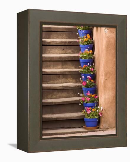 Staircase Decorated with Flower Pots, Santa Fe, New Mexico-Nancy & Steve Ross-Framed Premier Image Canvas
