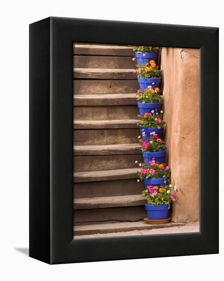 Staircase Decorated with Flower Pots, Santa Fe, New Mexico-Nancy & Steve Ross-Framed Premier Image Canvas