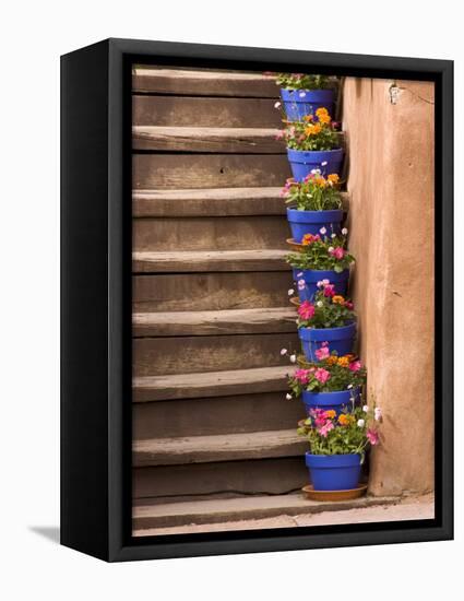 Staircase Decorated with Flower Pots, Santa Fe, New Mexico-Nancy & Steve Ross-Framed Premier Image Canvas