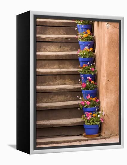 Staircase Decorated with Flower Pots, Santa Fe, New Mexico-Nancy & Steve Ross-Framed Premier Image Canvas