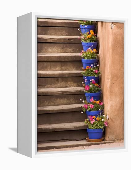 Staircase Decorated with Flower Pots, Santa Fe, New Mexico-Nancy & Steve Ross-Framed Premier Image Canvas