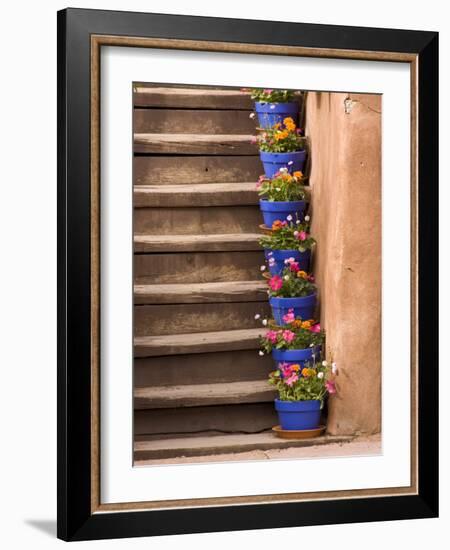 Staircase Decorated with Flower Pots, Santa Fe, New Mexico-Nancy & Steve Ross-Framed Photographic Print