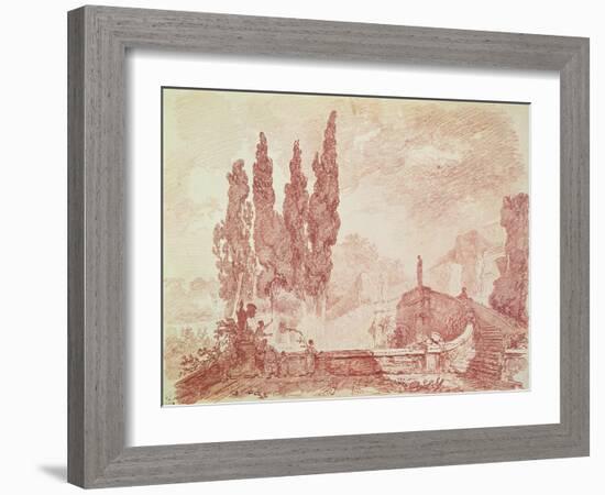 Staircase in the Gardens of the Villa D'Este, Tivoli-Jean-Honoré Fragonard-Framed Giclee Print