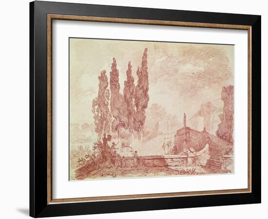 Staircase in the Gardens of the Villa D'Este, Tivoli-Jean-Honoré Fragonard-Framed Giclee Print