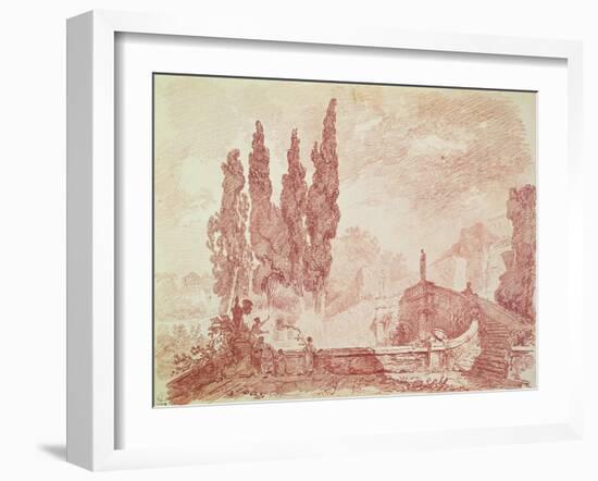 Staircase in the Gardens of the Villa D'Este, Tivoli-Jean-Honoré Fragonard-Framed Giclee Print