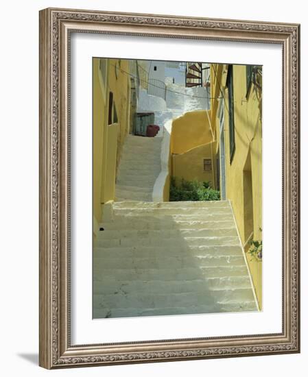 Staircases Between Houses, Yialos, Symi, Dodecanese Islands, Greek Islands, Greece, Europe-Amanda Hall-Framed Photographic Print