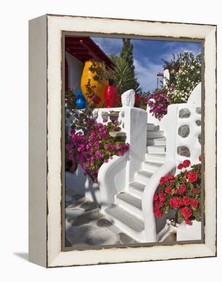 Stairs and Flowers, Chora, Mykonos, Greece-Adam Jones-Framed Premier Image Canvas