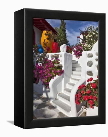 Stairs and Flowers, Chora, Mykonos, Greece-Adam Jones-Framed Premier Image Canvas