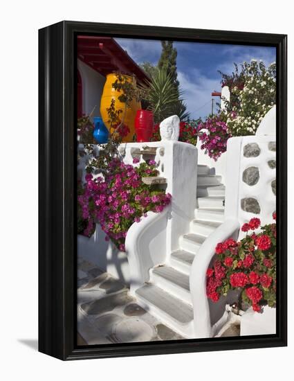 Stairs and Flowers, Chora, Mykonos, Greece-Adam Jones-Framed Premier Image Canvas