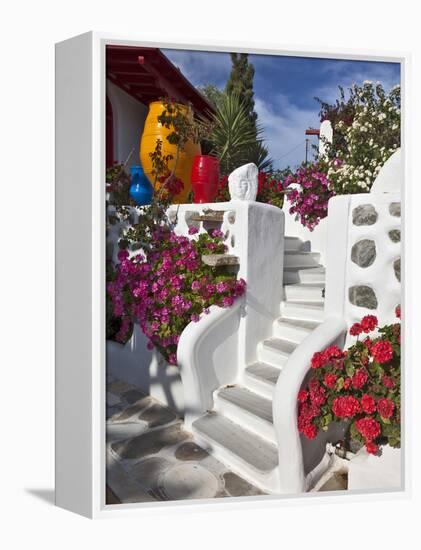 Stairs and Flowers, Chora, Mykonos, Greece-Adam Jones-Framed Premier Image Canvas