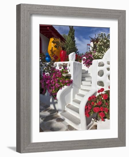 Stairs and Flowers, Chora, Mykonos, Greece-Adam Jones-Framed Photographic Print