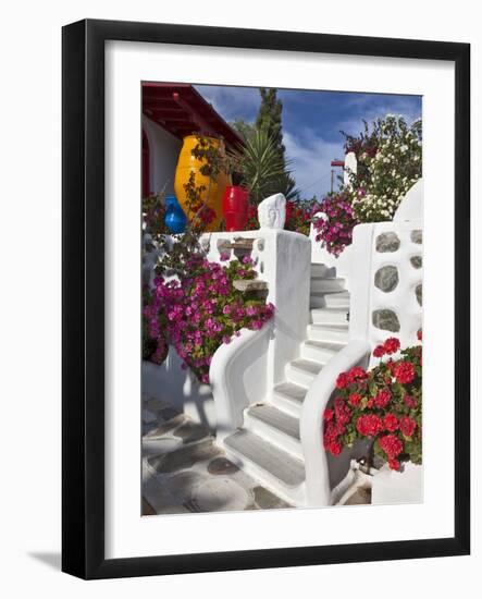 Stairs and Flowers, Chora, Mykonos, Greece-Adam Jones-Framed Photographic Print