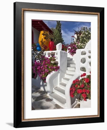 Stairs and Flowers, Chora, Mykonos, Greece-Adam Jones-Framed Photographic Print