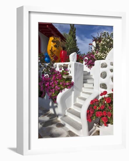 Stairs and Flowers, Chora, Mykonos, Greece-Adam Jones-Framed Photographic Print