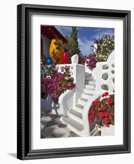 Stairs and Flowers, Chora, Mykonos, Greece-Adam Jones-Framed Photographic Print