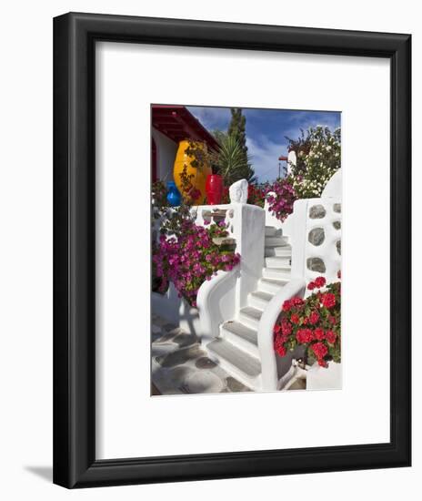 Stairs and Flowers, Chora, Mykonos, Greece-Adam Jones-Framed Photographic Print