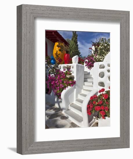 Stairs and Flowers, Chora, Mykonos, Greece-Adam Jones-Framed Photographic Print