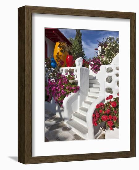 Stairs and Flowers, Chora, Mykonos, Greece-Adam Jones-Framed Photographic Print