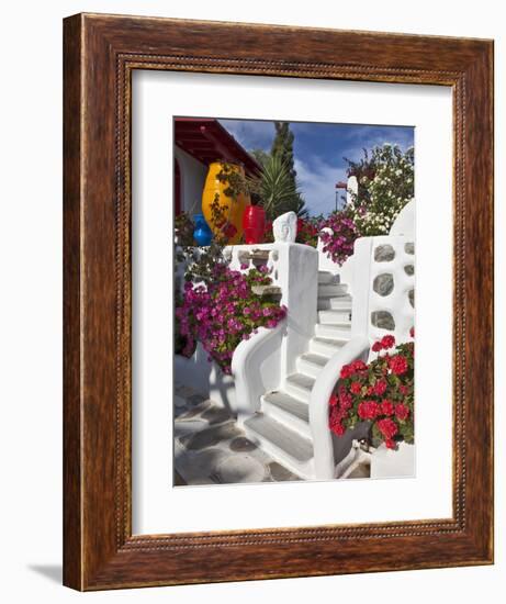 Stairs and Flowers, Chora, Mykonos, Greece-Adam Jones-Framed Photographic Print