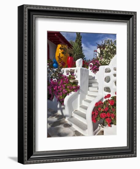 Stairs and Flowers, Chora, Mykonos, Greece-Adam Jones-Framed Photographic Print