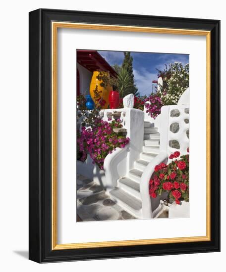 Stairs and Flowers, Chora, Mykonos, Greece-Adam Jones-Framed Photographic Print