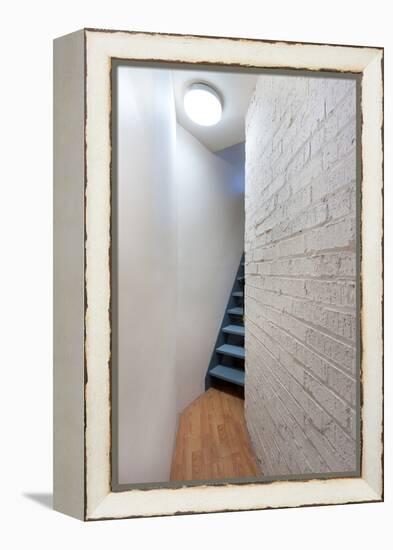 Stairs and Hallway with Porthole Window-Nigel Rigden-Framed Stretched Canvas