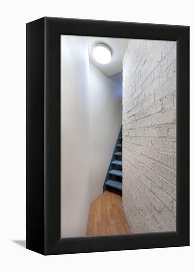 Stairs and Hallway with Porthole Window-Nigel Rigden-Framed Stretched Canvas