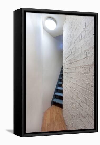 Stairs and Hallway with Porthole Window-Nigel Rigden-Framed Stretched Canvas