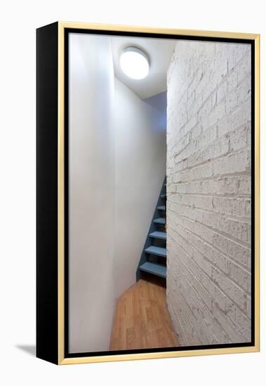 Stairs and Hallway with Porthole Window-Nigel Rigden-Framed Stretched Canvas