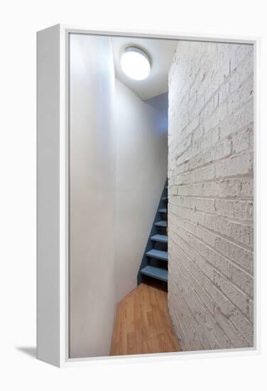 Stairs and Hallway with Porthole Window-Nigel Rigden-Framed Stretched Canvas