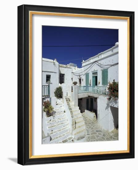 Stairs, Houses and Decorations of Chora, Cyclades Islands, Greece-Michele Molinari-Framed Photographic Print