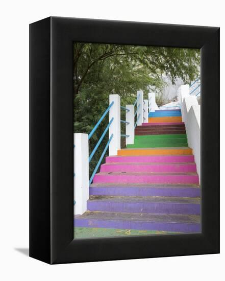 Stairs leading up to Plato. The capital Praia on the Ilha de Santiago, Cape Verde.-Martin Zwick-Framed Premier Image Canvas