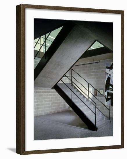 Stairway in Unidentified Building Designed by Mies Van Der Rohe. Chicago, Illinois 1956-Frank Scherschel-Framed Photographic Print