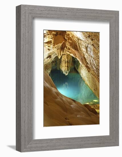 Stalactites and Turquoise Pool, Grotte De Trabuc, France-Mark Taylor-Framed Photographic Print