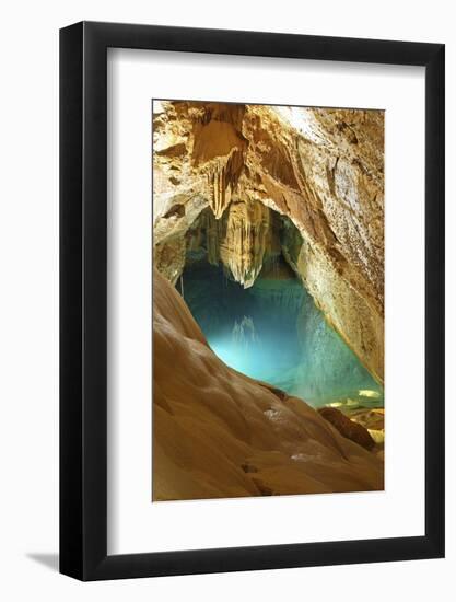 Stalactites and Turquoise Pool, Grotte De Trabuc, France-Mark Taylor-Framed Photographic Print