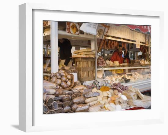 Stall Selling Cheese, Fruit Cake and Sausages at Christmas Market on Maxheinhardtplatz-Richard Nebesky-Framed Photographic Print