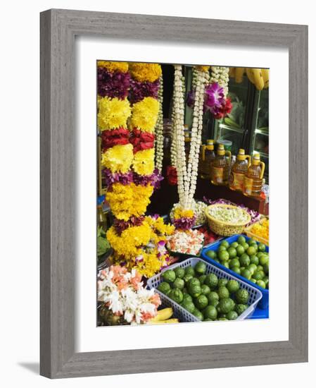 Stall Selling Fruit and Flower Garlands for Temple Offerings, Southeast Asia-Amanda Hall-Framed Photographic Print