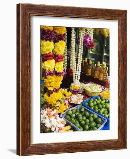 Stall Selling Fruit and Flower Garlands for Temple Offerings, Southeast Asia-Amanda Hall-Framed Photographic Print