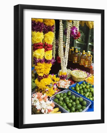 Stall Selling Fruit and Flower Garlands for Temple Offerings, Southeast Asia-Amanda Hall-Framed Photographic Print
