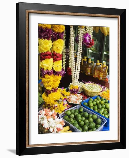 Stall Selling Fruit and Flower Garlands for Temple Offerings, Southeast Asia-Amanda Hall-Framed Photographic Print