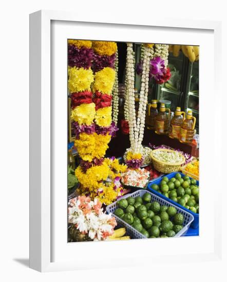 Stall Selling Fruit and Flower Garlands for Temple Offerings, Southeast Asia-Amanda Hall-Framed Photographic Print