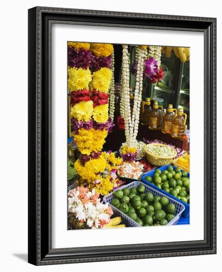 Stall Selling Fruit and Flower Garlands for Temple Offerings, Southeast Asia-Amanda Hall-Framed Photographic Print