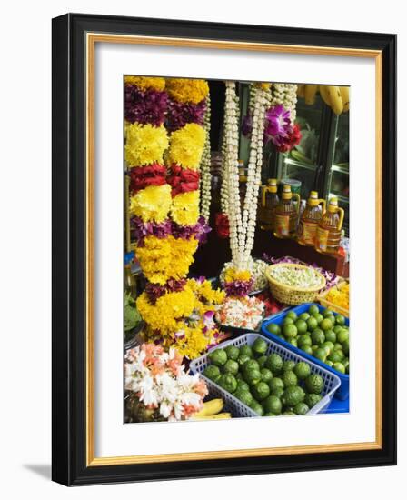 Stall Selling Fruit and Flower Garlands for Temple Offerings, Southeast Asia-Amanda Hall-Framed Photographic Print