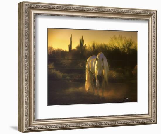 Stallion in the Garden (color)-Barry Hart-Framed Art Print