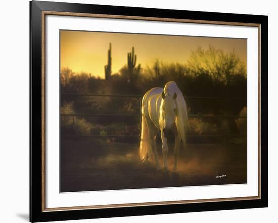 Stallion in the Garden (color)-Barry Hart-Framed Art Print