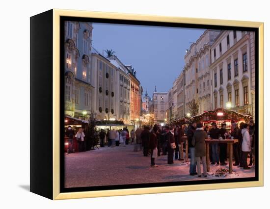 Stalls and People at Christmas Market, Stadtplatz, Steyr, Oberosterreich (Upper Austria)-Richard Nebesky-Framed Premier Image Canvas