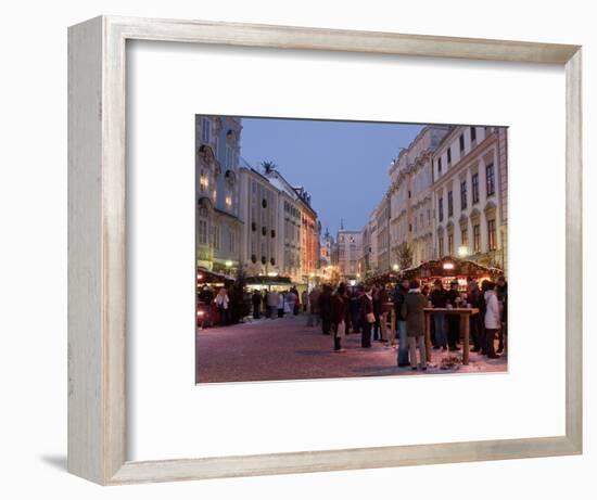 Stalls and People at Christmas Market, Stadtplatz, Steyr, Oberosterreich (Upper Austria)-Richard Nebesky-Framed Photographic Print