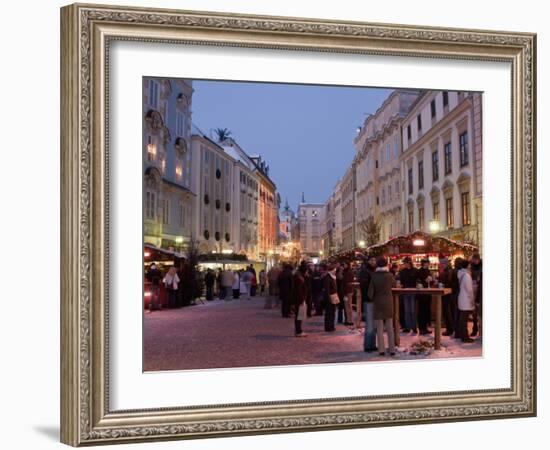 Stalls and People at Christmas Market, Stadtplatz, Steyr, Oberosterreich (Upper Austria)-Richard Nebesky-Framed Photographic Print