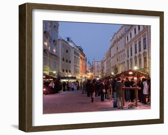 Stalls and People at Christmas Market, Stadtplatz, Steyr, Oberosterreich (Upper Austria)-Richard Nebesky-Framed Photographic Print