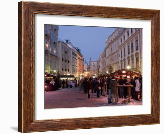 Stalls and People at Christmas Market, Stadtplatz, Steyr, Oberosterreich (Upper Austria)-Richard Nebesky-Framed Photographic Print